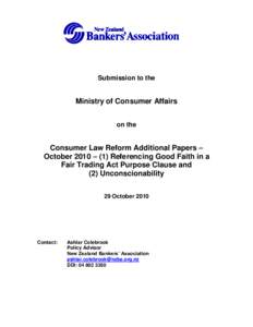 Submission to the  Ministry of Consumer Affairs on the  Consumer Law Reform Additional Papers –