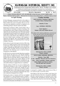 KU-RING-GAI HISTORICAL SOCIETY INC.  Incorporating the Ku-ring-gai Family History Centre • Patron: The Mayor of Ku-ring-gai Affiliated with the Royal Australian Historical Society, the National Trust of Australia (NSW)