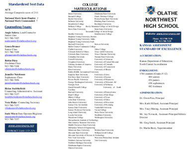 Standardized Test Data ACTAverage Composite score of 24.1 National Merit Semi-Finalist- 1