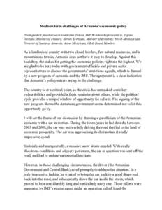 Medium term challenges of Armenia’s economic policy; Speech by Guillermo Tolosa, IMF Resident Representative in Armenia, July 27, 2010