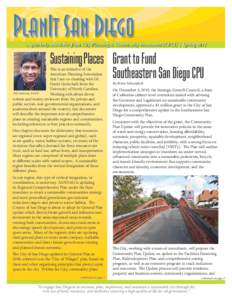PLANIT SAN DIEGO  A quarterly newsletter from City Planning & Community Investment (CPCI) | Spring 2011 Sustaining Places Grant to Fund Southeastern San Diego CPU