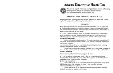 Advance Directive for Health Care