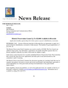 News Release FOR IMMEDIATE RELEASE: Feb. 5, 2015 Contact: Phil Pitchford Intergovernmental and Communications Officer