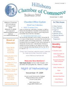 Volume 3, Number 11  November 11, 2009 Hillsboro Chamber of Commerce