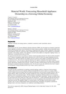 Letschert[removed]Material World: Forecasting Household Appliance Ownership in a Growing Global Economy Virginie E. Letschert Environmental Energy Technologies Division