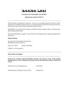 (Incorporated in the Republic of Seychelles) (Registration number[removed]This document is important to investors. If you are in any doubt about the contents of this document you should consult a lawyer or a person lic