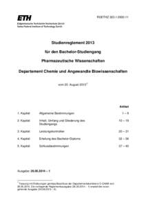 RSETHZ[removed]Studienreglement 2013 für den Bachelor-Studiengang Pharmazeutische Wissenschaften Departement Chemie und Angewandte Biowissenschaften