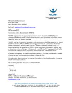 WAAMH submission - Mental Health Bill 2012
