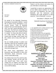 BLACKVILLE COMMUNITY NEWSLETTER  MAY 2013 Issue 66  Thanks to all the citizens and visitors for