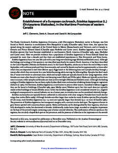 J. Acad. Entomol. Soc. 9: [removed]NOTE Establishment of a European cockroach, Ectobius lapponicus (L.) (Dictyoptera: Blattodea), in the Maritime Provinces of eastern