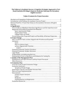 The Pathway to Academic Success: A Cognitive Strategies Approach to TextBased Analytical Writing to Improve Academic Outcomes for Secondary English Learners Table of Contents for Project Narrative Absolute and Competitiv