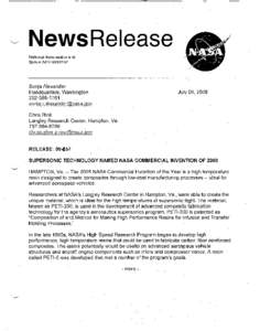 NewsRelease National Aeronautics and Space Administration Sonja Alexander Headquarters, Washington
