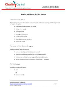 Published on Charity Central (www.charitycentral.ca)  Learning Module Books and Records: The Basics