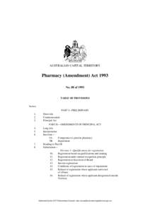 AUSTRALIAN CAPITAL TERRITORY  Pharmacy (Amendment) Act 1993 No. 88 of[removed]TABLE OF PROVISIONS