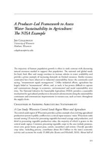 A Producer-Led Framework to Assess Water Sustainability in Agriculture: The NISA Example Jed Colquhoun  University of Wisconsin