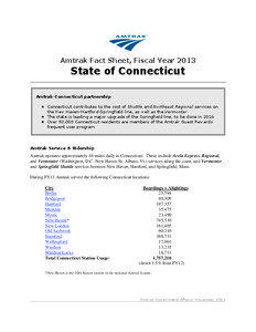 Amtrak Fact Sheet, Fiscal Year[removed]State of Connecticut