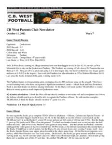 2013 Week 7 CB West Football Newsletter