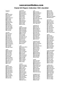 soccercardindex.com Panini UK Players Collection 1992 checklist England Arsenal 1 George Graham 2 David Seaman