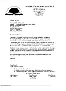 LETHBRIDGE SCHOOL DISTRICT No. 51 BOARD OF TRUSTEES[removed]STREET SOUTH LETHBRIDGE ALBERTA