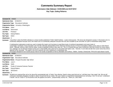 Comments Summary Report Submission Date Between[removed]and[removed]Key Topic: Eating Patterns Comment ID: [removed]Submission Date: