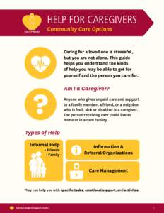 HELP FOR CAREGIVERS Community Care Options Caring for a loved one is stressful, but you are not alone. This guide helps you understand the kinds