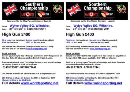 Sponsored by the Clay Pigeon Company / Laporte Venue Dates Wylye Valley SG, Wiltshire. th