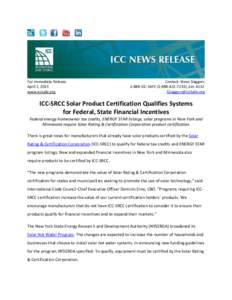 ICC & Solar Rating & Certification Corporation Press ReleasePress Release