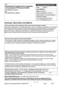 Amendment of restrictions for companies moving between IFRS and UK GAAP: impact assessment