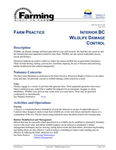 Farm Practices - Wildlife Damage Control - BC Ministry of Agriculture