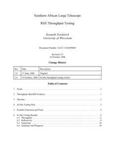 Southern African Large Telescope RSS Throughput Testing Kenneth Nordsieck University of Wisconsin Document Number: SALT-3160AP0005 Revision 2.0