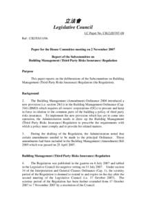 立法會 Legislative Council LC Paper No. CB[removed]Ref : CB2/SS[removed]Paper for the House Committee meeting on 2 November 2007