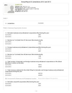 Annual	Report	of	Jurisdictions	2012	and	2013 #14 COM PLETE Collector:	New 	Link	(Web	Link) Started:	Monday,	April	21,	2014	7:21:52	AM