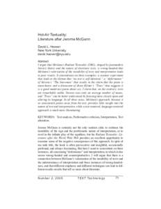 Hot-Air Textuality: Literature after Jerome McGann David L. Hoover New York University  Abstract