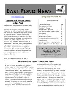 EAST POND NEWS www.eastpond.org Spring 2009, Volume XII, No. 1 Inside this Issue