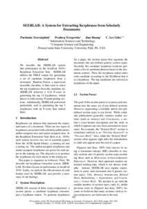 SEERLAB: A System for Extracting Keyphrases from Scholarly Documents Pucktada Treeratpituk1 Pradeep Teregowda2 Jian Huang1