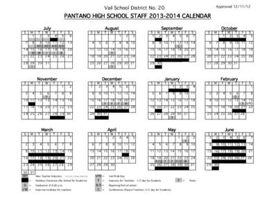 Approved[removed]Vail School District No. 20 PANTANO HIGH SCHOOL STAFF[removed]CALENDAR S