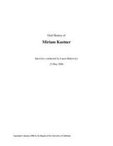 Oral History of  Miriam Kastner