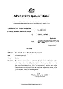 Administrative Appeals Tribunal DECISION AND REASONS FOR DECISION[removed]AATA 1816 ADMINISTRATIVE APPEALS TRIBUNAL  )