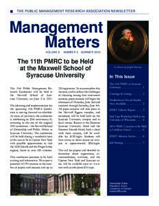 THE PUBLIC MANAGEMENT RESEARCH ASSOCIATION NEWSLETTER  Management Matters Volume 8