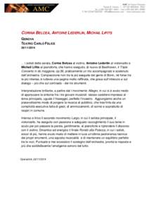 CORINA BELCEA, ANTOINE LEDERLIN, MICHAIL LIFITS GENOVA TEATRO CARLO FELICE[removed]  … i solisti della serata, Corina Belcea al violino, Antoine Lederlin al violoncello e