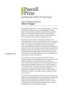 Criticism / Alison Croggon / Geraldine Pascall / Humanities / Literature / Pascall Prize / Australian literature