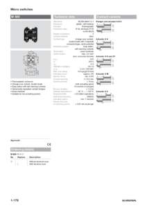 Micro switches M 689 Technical data Standards: Enclosure: