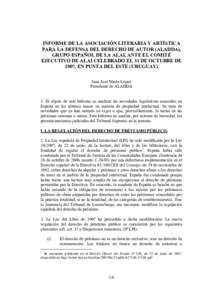 INFORME DE LA ASOCIACIÓN LITERARIA Y ARTÍSTICA PARA LA DEFENSA DEL DERECHO DE AUTOR (ALADDA), GRUPO ESPAÑOL DE LA ALAI, ANTE EL COMITÉ EJECUTIVO DE ALAI CELEBRADO EL 31 DE OCTUBRE DE 2007, EN PUNTA DEL ESTE (URUGUAY)