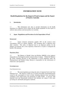 Legislative Council Secretariat  IN32[removed]INFORMATION NOTE Health Regulations for the Import of Food in Japan and the Export