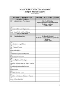 MISSOURI POST COMMISSION Subject Matter Experts Revised[removed]CURRICULA CODE AND SUBJECT AREA