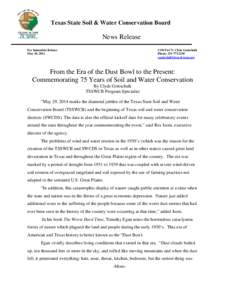 Texas State Soil & Water Conservation Board  News Release For Immediate Release May 28, 2014