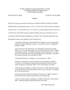 IN THE UNITED STATES BANKRUPTCY COURT EASTERN DISTRICT OF ARKANSAS LITTLE ROCK DIVISION IN RE: MARY E. DOSS  CASE NO. 4:05-bk-40001