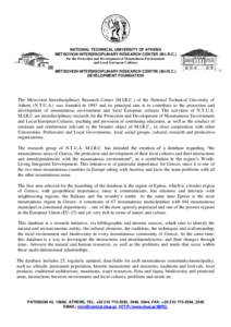 NATIONAL TECHNICAL UNIVERSITY OF ATHENS METSOVION INTERDISCIPLINARY RESEARCH CENTER (M.I.R.C.) for the Protection and Development of Mountainous Environment and Local European Cultures  METSOVION INTERDISCIPLINARY RESEAR