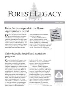 FOREST LEGACY U P D A T E August 2003 Forest Service responds to the House Appropriations Report