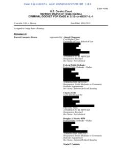 Case: 3:12-crL As of: :27 PM CDT 1 of 8 EXH−ADM U.S. District Court Northern District of Texas (Dallas) CRIMINAL DOCKET FOR CASE #: 3:12−cr−00317−L−1